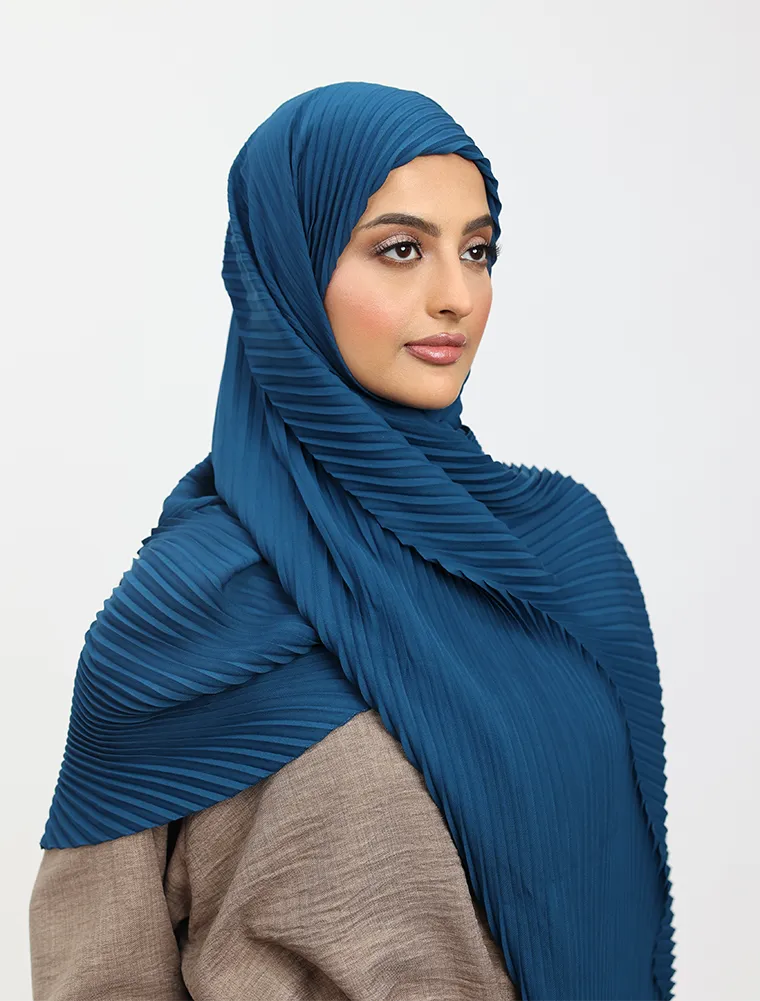 Petrol Pleated Chiffon Hijab